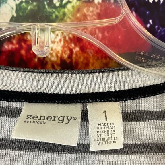 Zenergy Chicos Striped Radley Duster Long Cardigan Size 1 Pockets  Medium - Picture 2 of 7